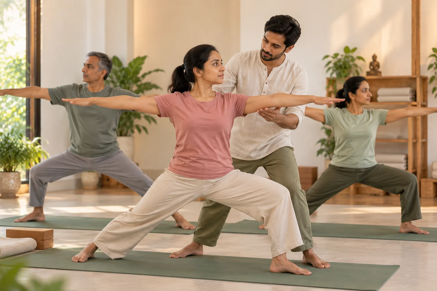 Students in warrior pose