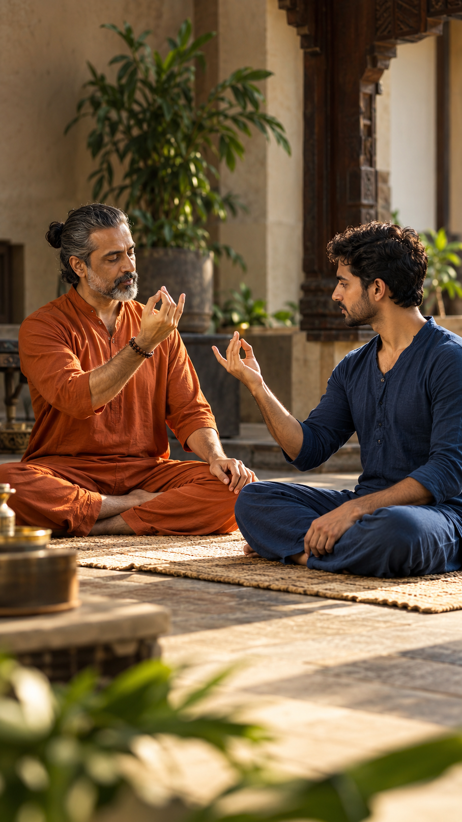 Hand resting in gyan mudra during seated practice