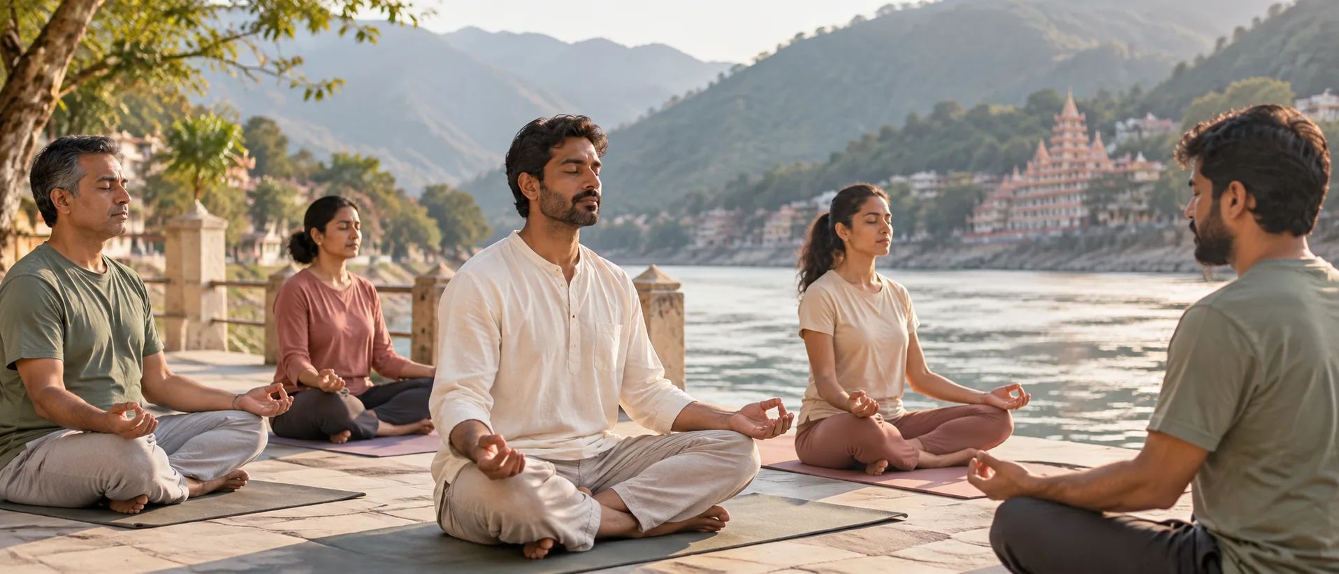 Teacher leading a breathing class outdoors