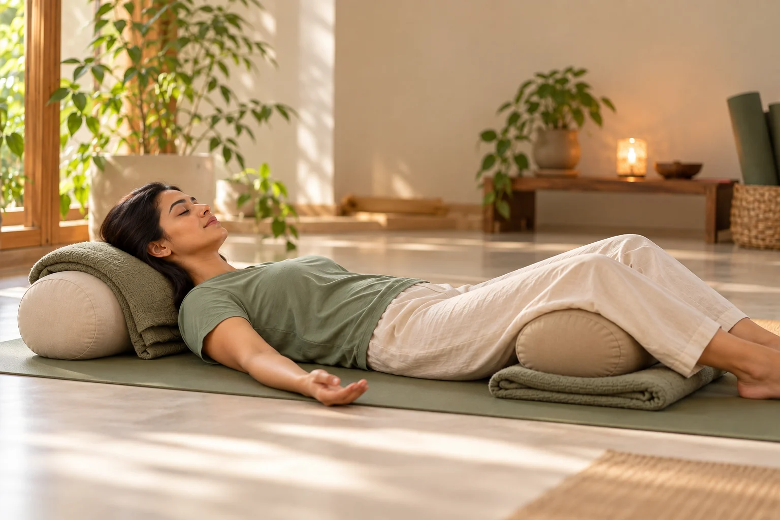 Hand position for alternate-nostril breathing, one of the calming practices you may learn