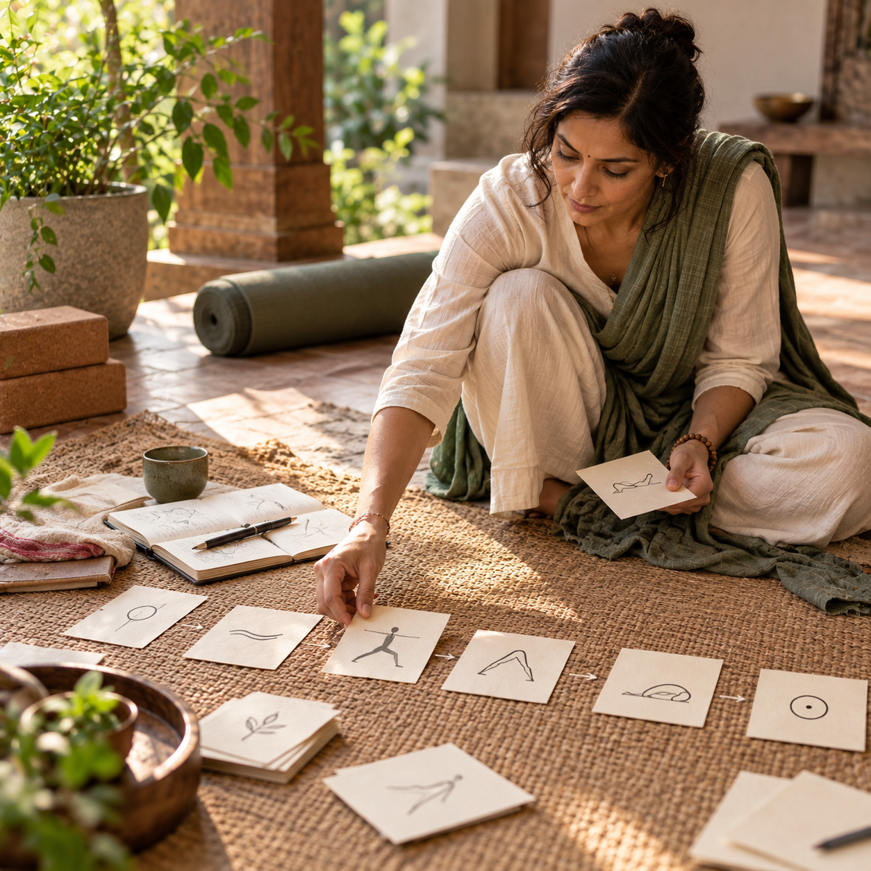Student in a focused seated practice with eyes closed